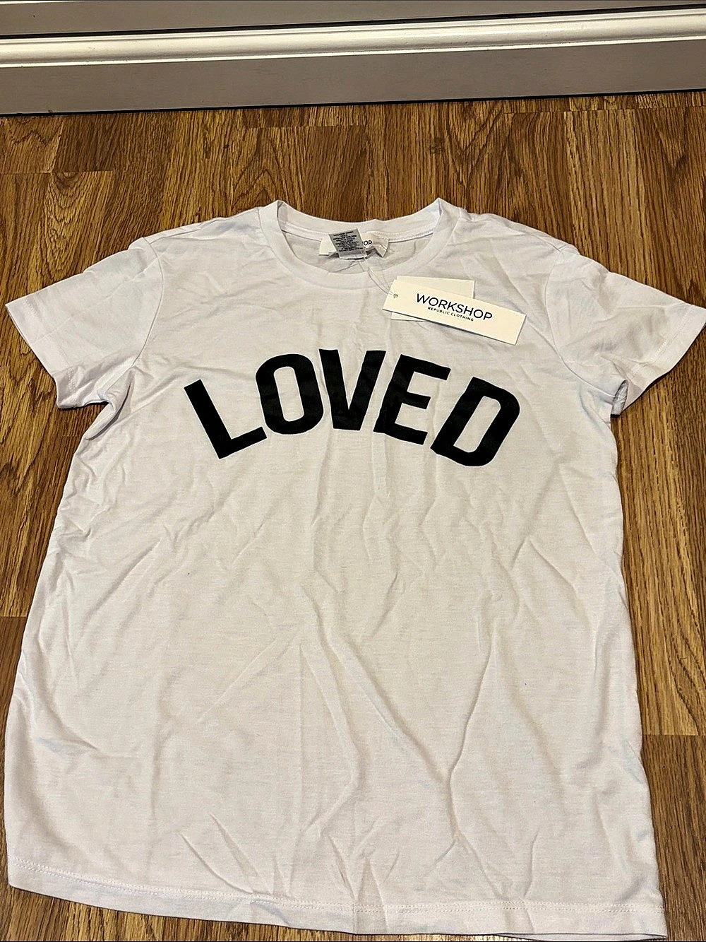 Workshop Loved Tee Graphic Tee in White & Black Size Small NWT